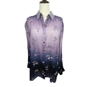 Liz Claiborne Collection Silk Vintage Button Shirt 8 Purple Ombre Floral Fairy